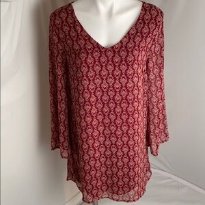 Peppermint Maroon pattern long sleeve dress L